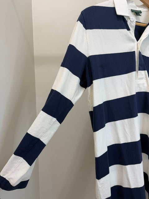 J.Crew Rugby Dress Navy Cream Stripe 100% Cotton SzL