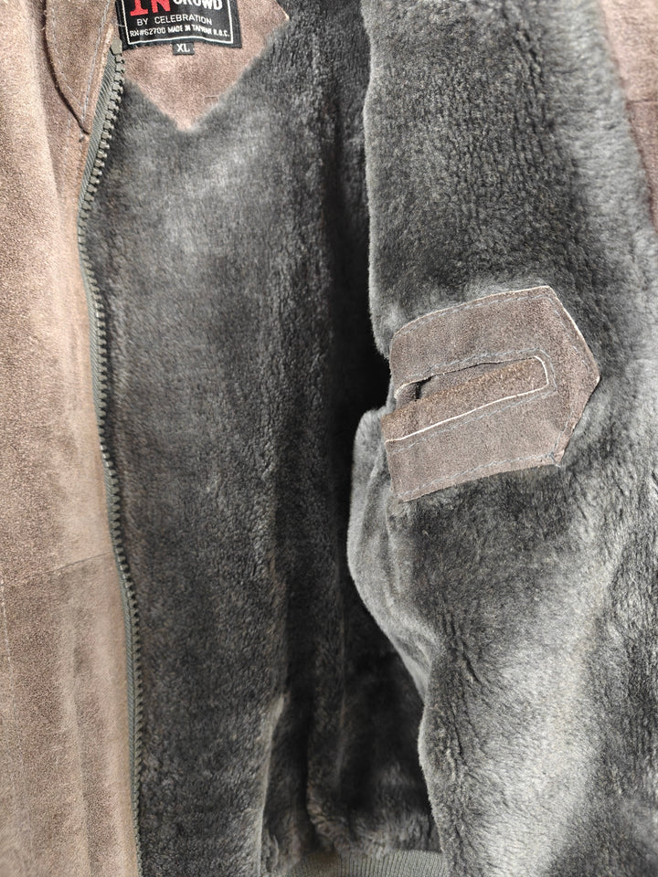 Mens In Crowd Distressed Brown Suede Leather Bomber Jacket XL
