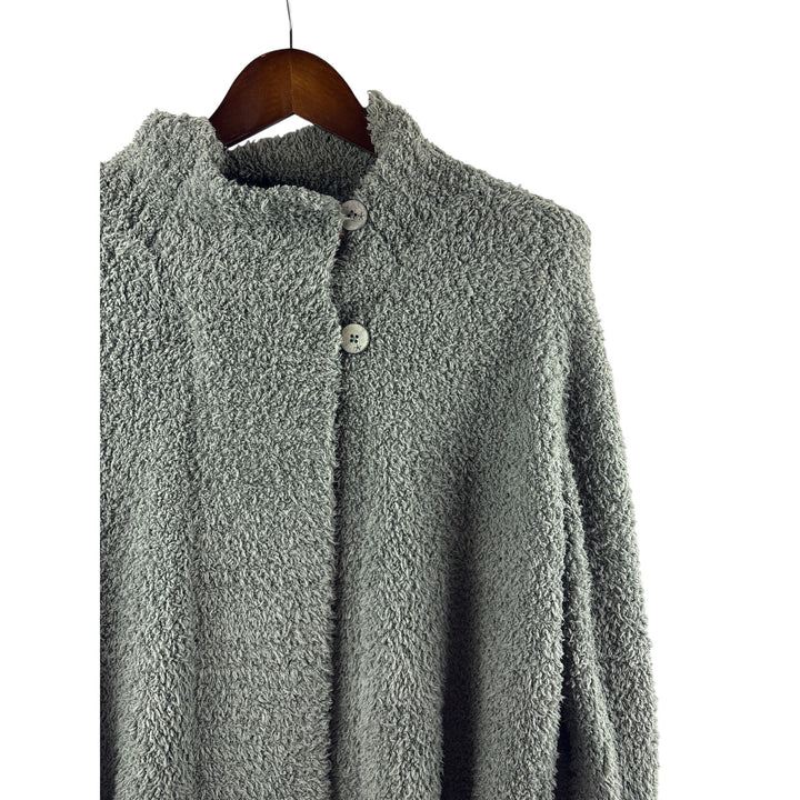 Womens Barefoot Dreams Large Moss Green Buttoned Plush Sweater