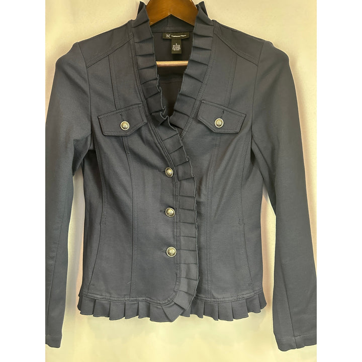 Women’s I.N.C. Navy Blue Military Style Ruffled Jacket size small