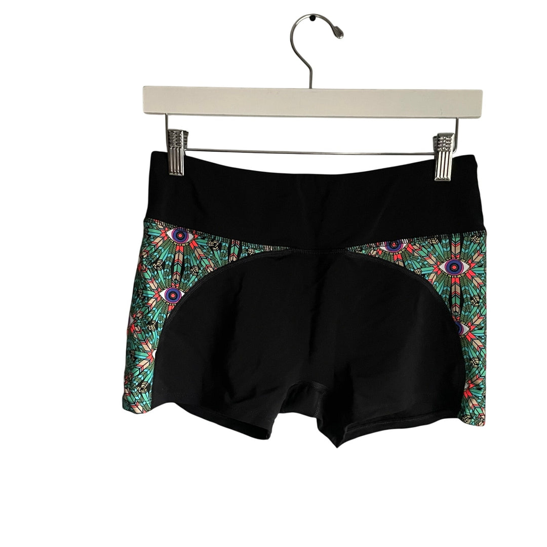 Mara Hoffman Black Spandex Athletic Shorts Boho Eyes Running Pilates sz Medium