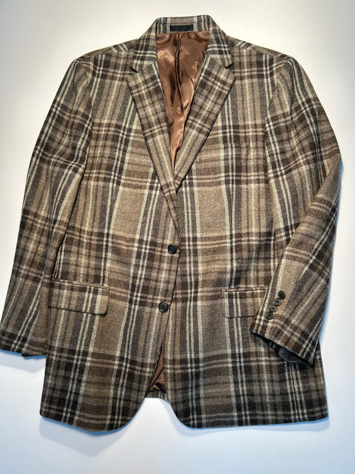 Lauren Ralph Lauren Men’s Brown Gray Plaid 100% Wool Blazer Sport Coat Size 46L