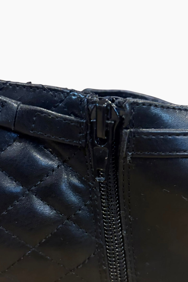Kelly &amp; Katie Black Quilted Ankle Booties Size 9 Heeled Buckle Zip Platform