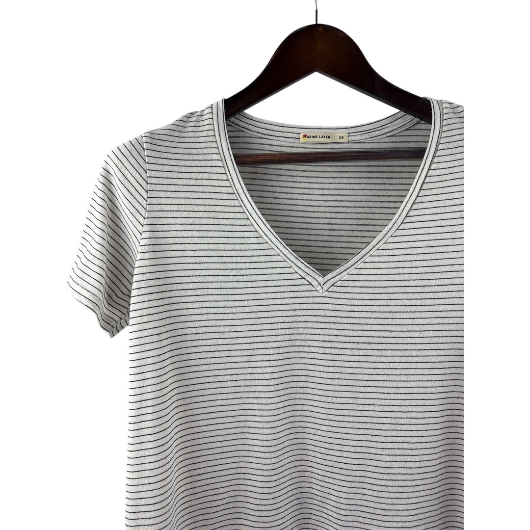 Women’s Marine Layer XS White w/ Black Striped V-Neck T-Shirt