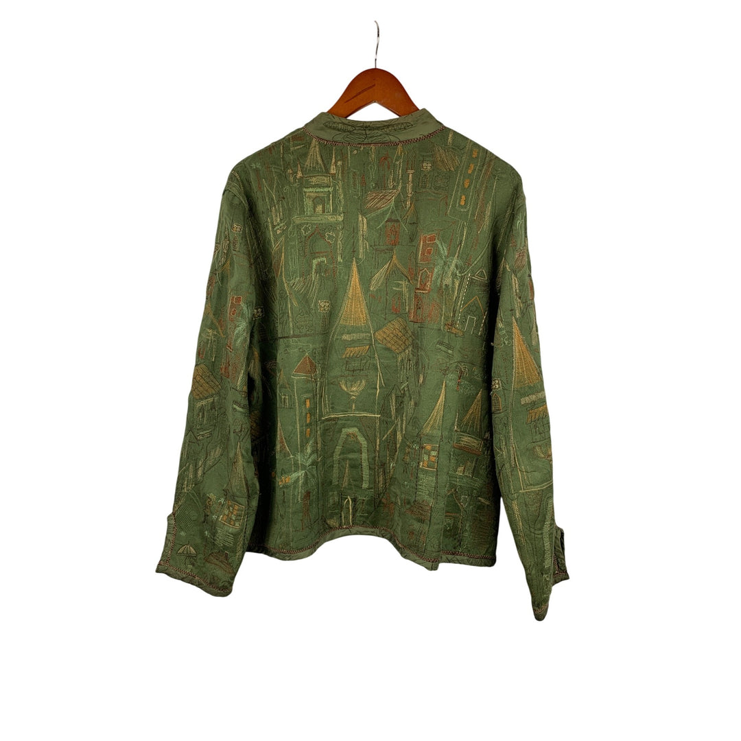 Chicos Green Embroidered Jacket Size 3 Cotton Rayon India