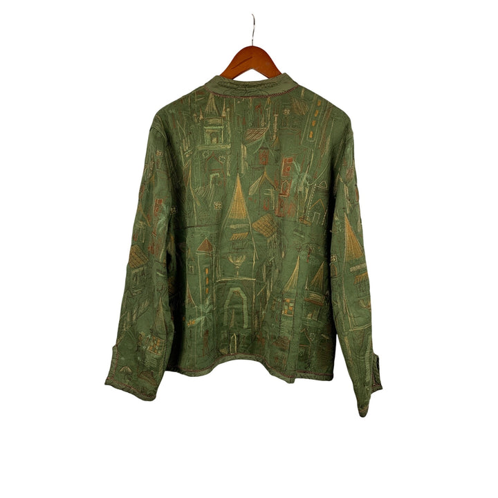 Chicos Green Embroidered Jacket Size 3 Cotton Rayon India