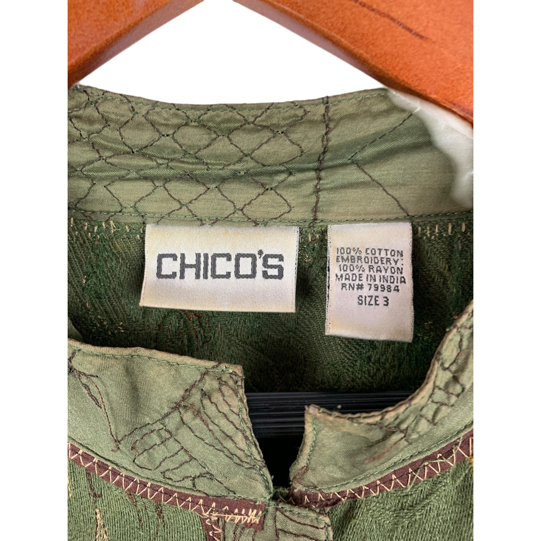 Chicos Green Embroidered Jacket Size 3 Cotton Rayon India
