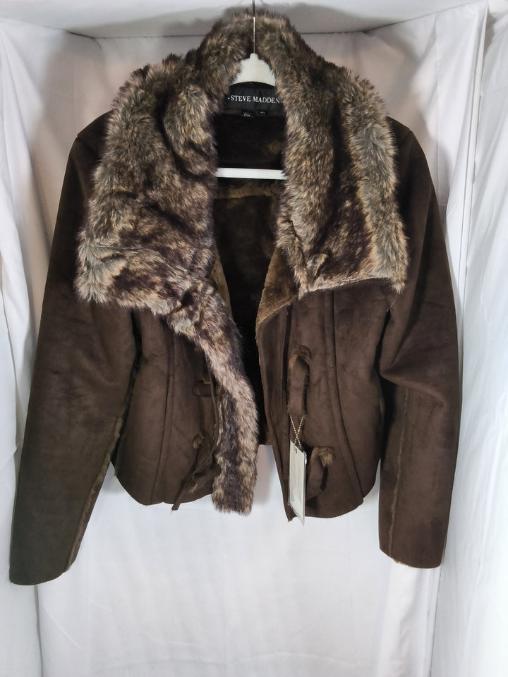 Vintage Y2K Steve Madden Brown Faux Suede Fur Collar Jacket 2XL