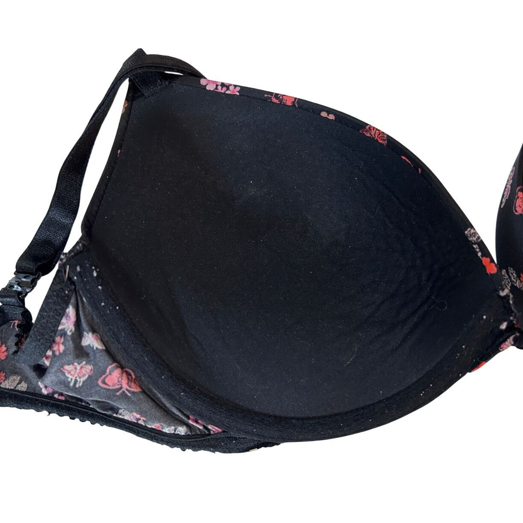 Victorias Secret 32DD Black Floral Pushup Plunge Bra Underwire