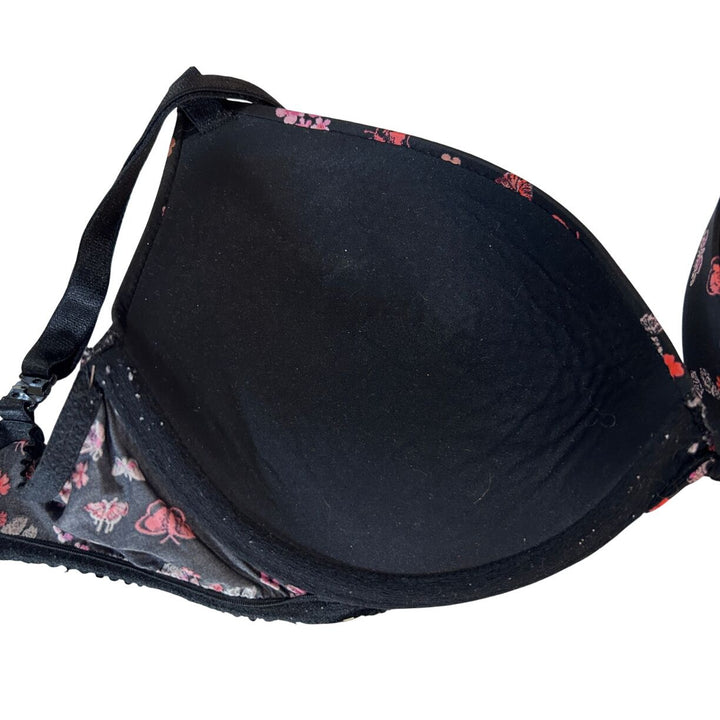 Victorias Secret 32DD Black Floral Pushup Plunge Bra Underwire