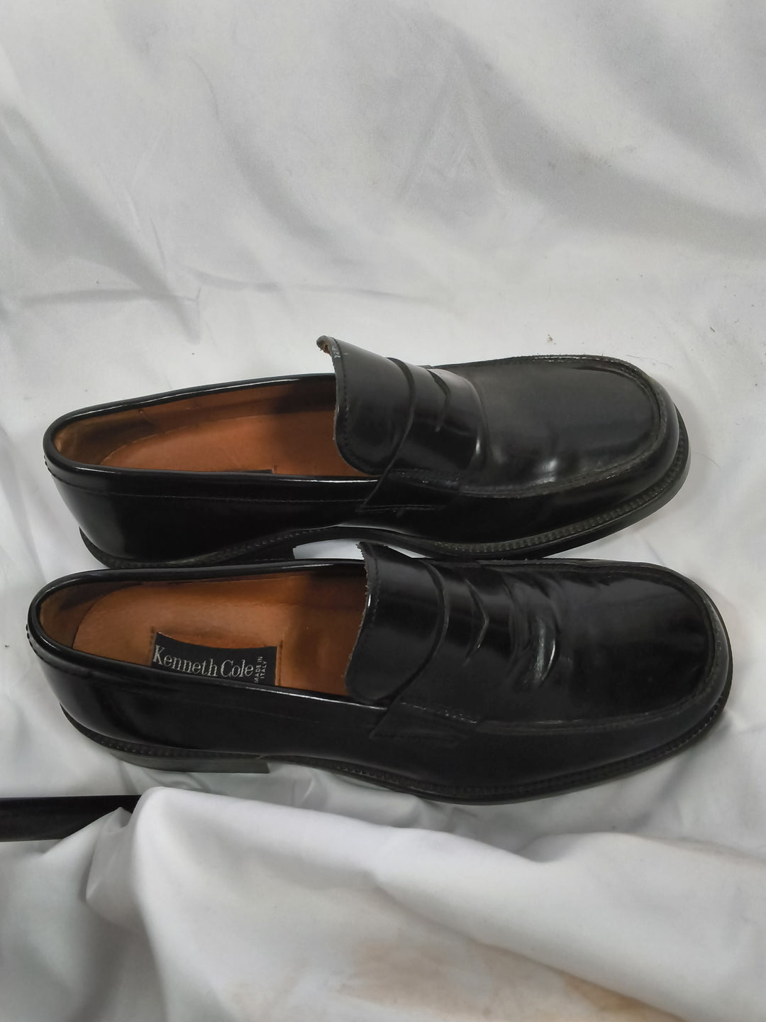 Vintage Kenneth Cole Black Leather Penny Loafers Italy Men&