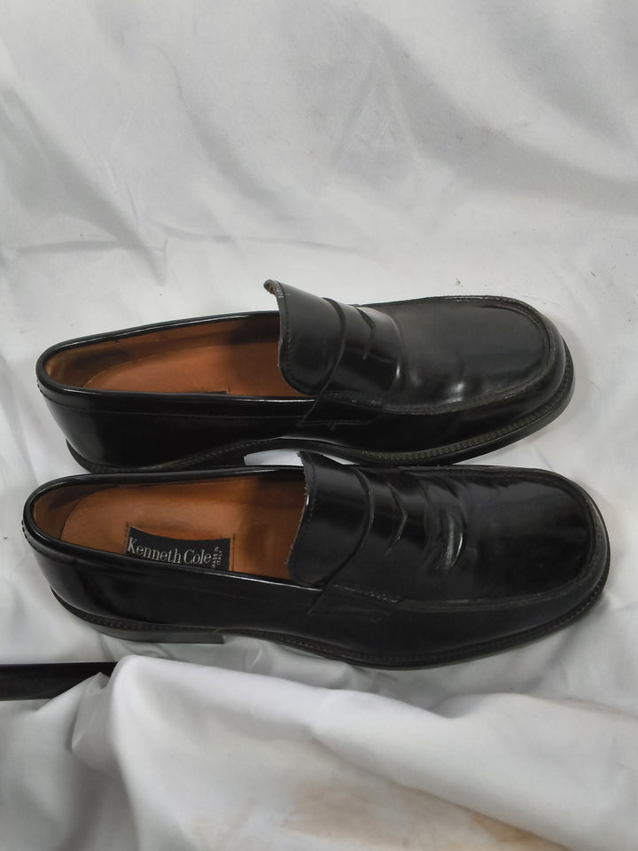 Vintage Kenneth Cole Black Leather Penny Loafers Italy Men&