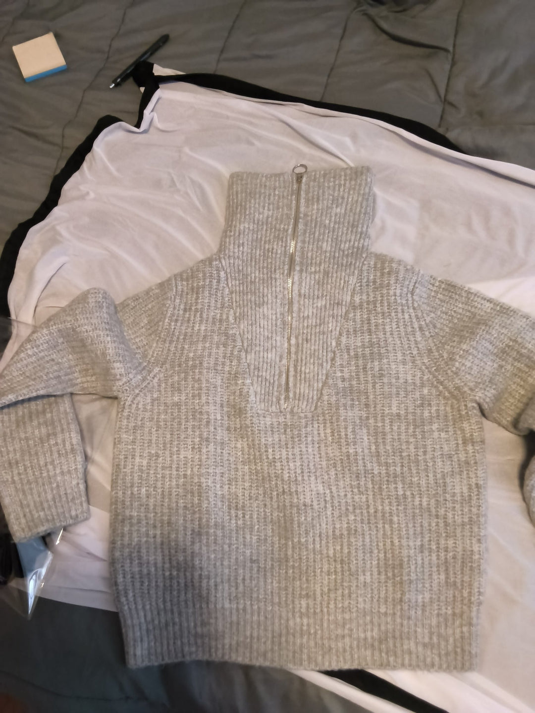 Mango Womens Heather Grey Ribbed Knit Half Zip Sweater Size Medium XS S