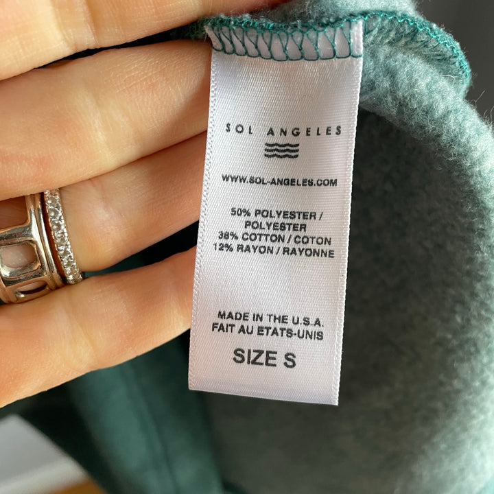 Sol Angeles Teal Sweater Dress Cozy Terry Crewneck Preppy Classic Size Small