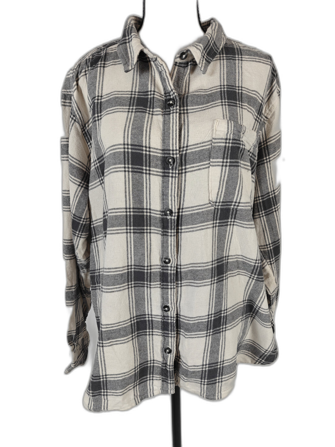 Womens SO Flannel Shirt Cream Black Plaid Size XL