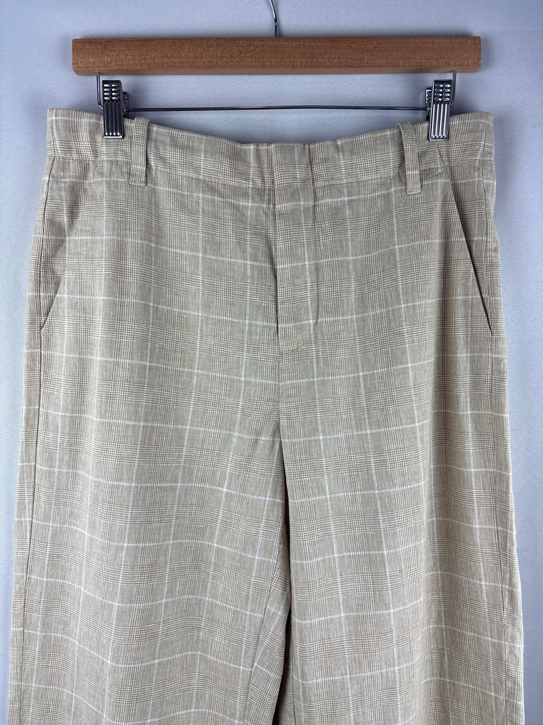 Women’s Madewell Size 6 Tan &amp; White Plaid Wide Leg Pants