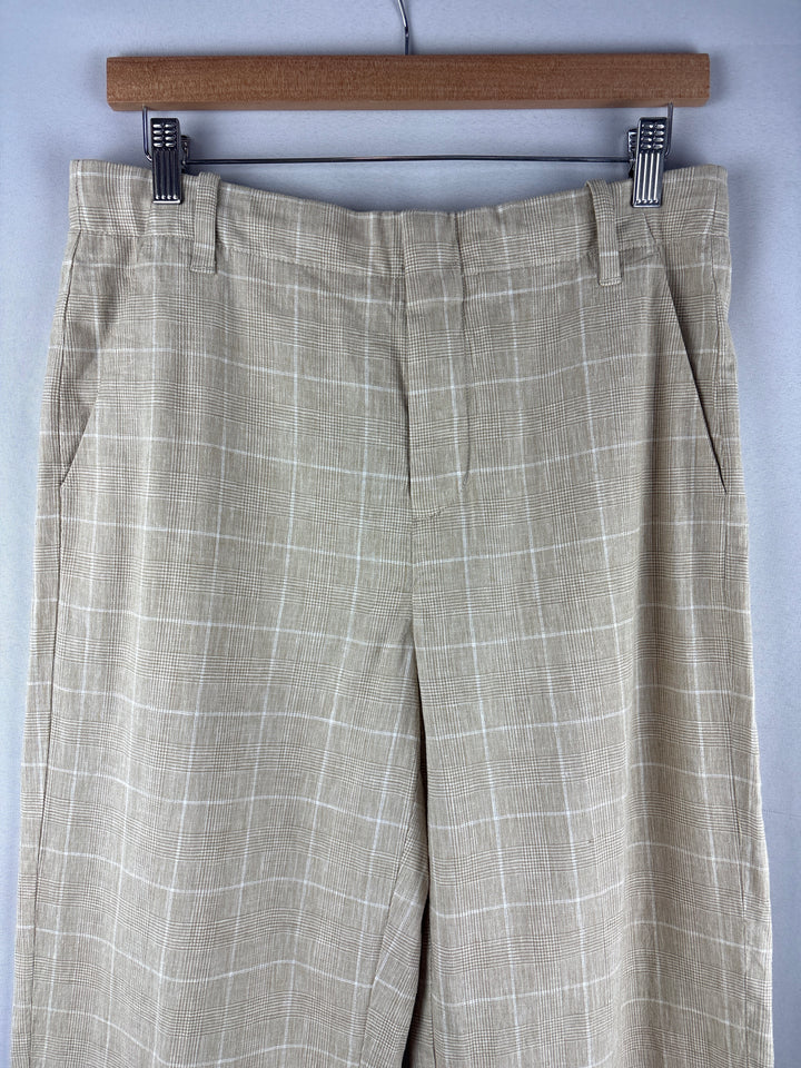 Women’s Madewell Size 6 Tan &amp; White Plaid Wide Leg Pants