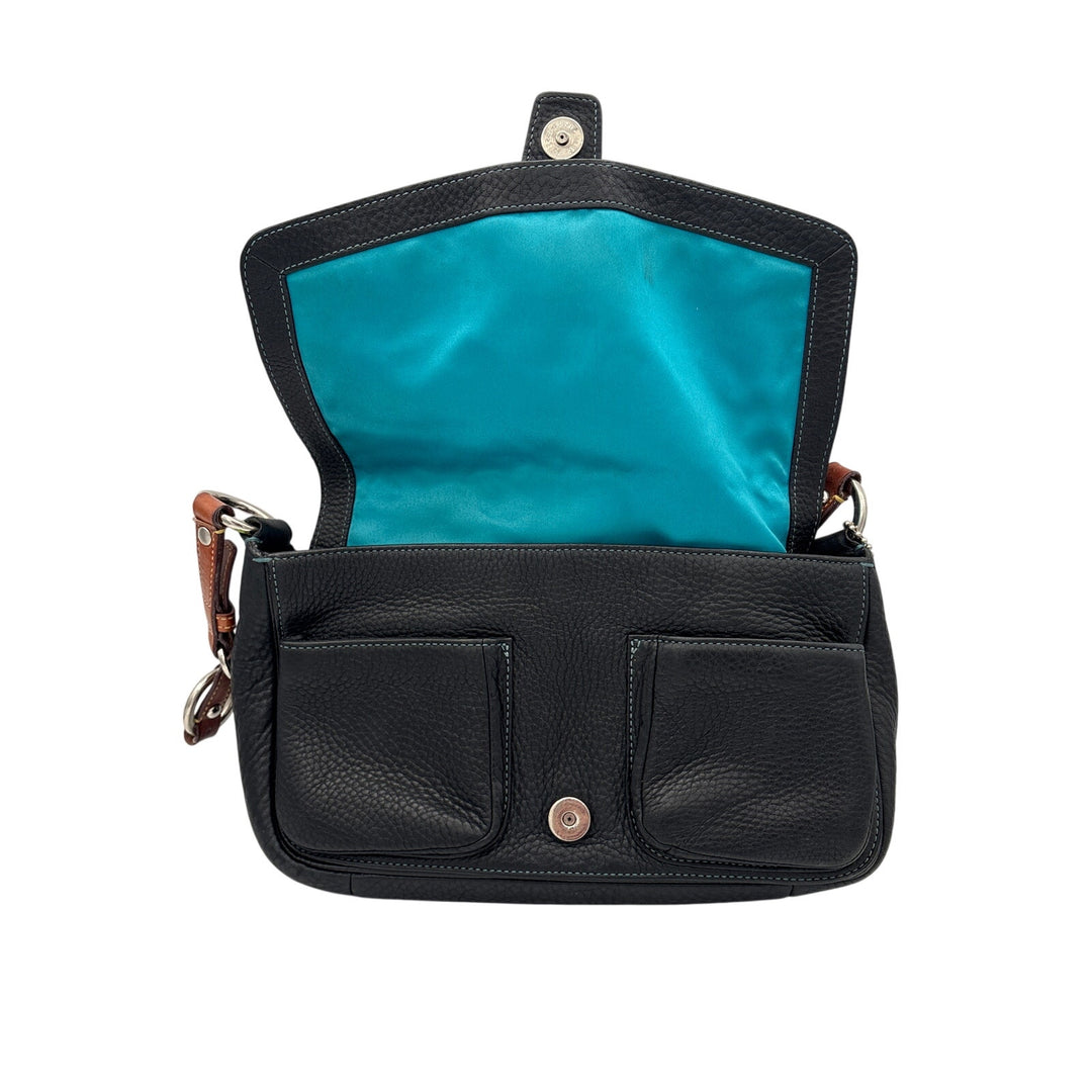 Women’s Coach Black Leather Purse w/ Brown Strap & Faux Buckle