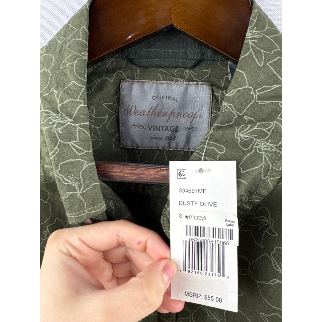 Men’s Small Waterproof Vintage Green Short Sleeve Button Up w/ Florals