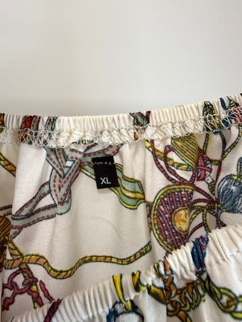 Equestrian Print Off Shoulder Romper Cream Multicolor SzXL