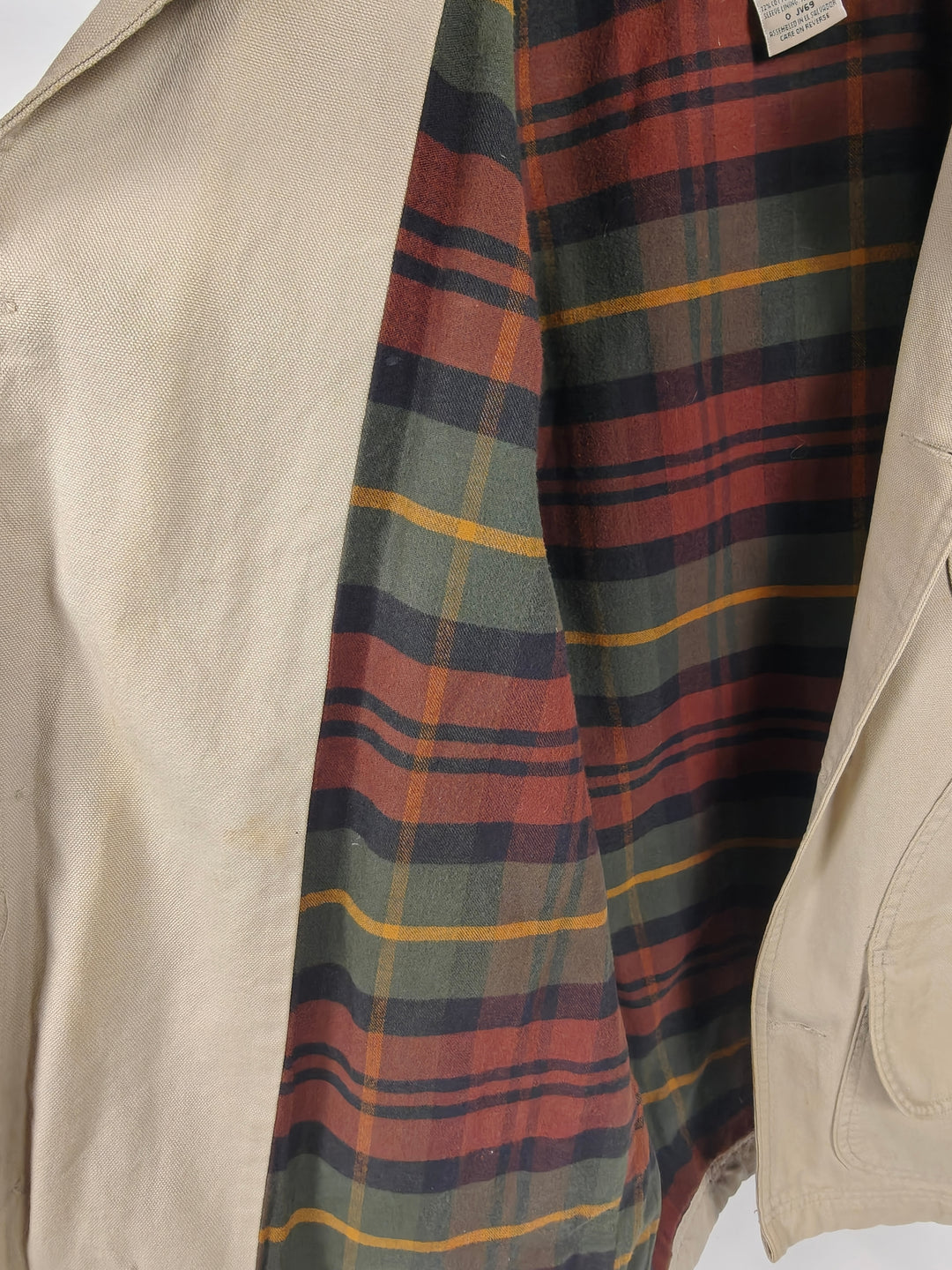 Mens LLBean Beige Barn Coat Medium Regular Plaid Lined Jacket