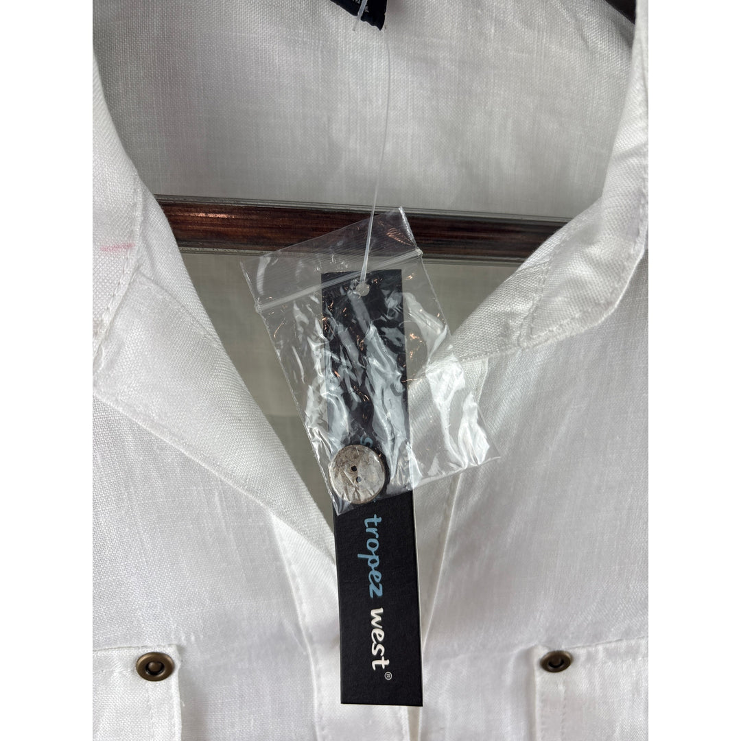 Women’s Saint Tropez West Medium White Linen Short Sleeve Button Up
