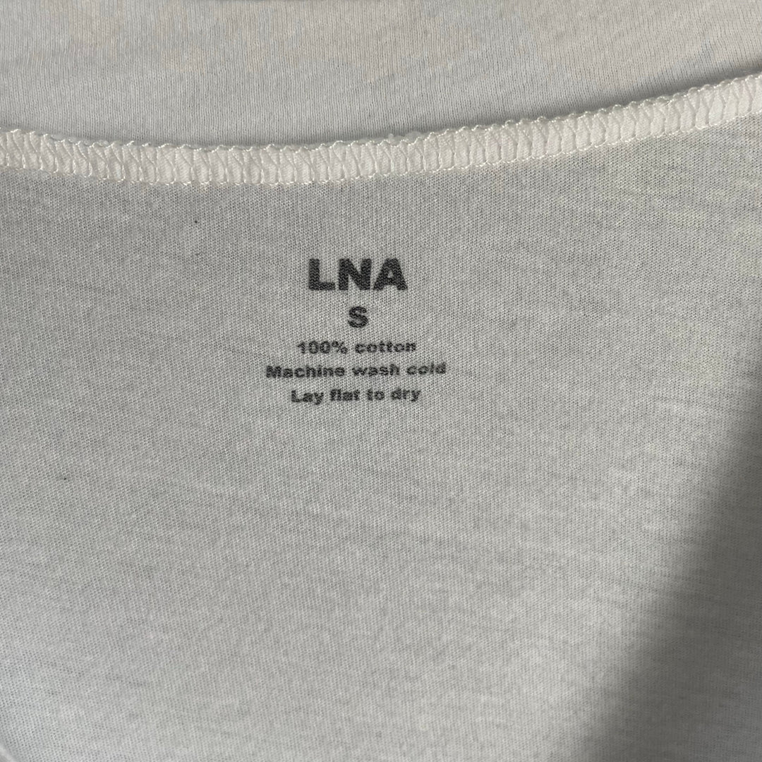 LNA White V-neck Long Sleeve T-Shirt Top Shirt Minimalist Basic 100% Cotton sz S