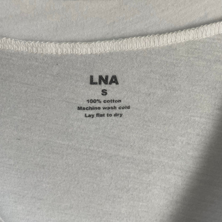 LNA White V-neck Long Sleeve T-Shirt Top Shirt Minimalist Basic 100% Cotton sz S