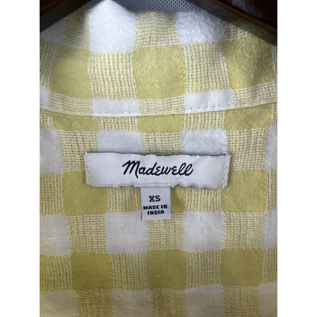 Women’s Madewell XS White and Yellow Gingham Cropped Button Up