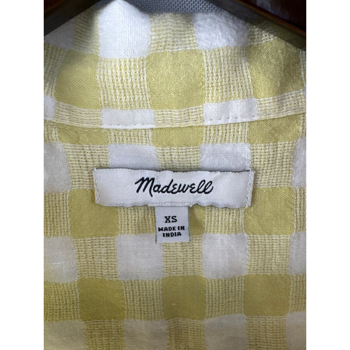 Women’s Madewell XS White and Yellow Gingham Cropped Button Up