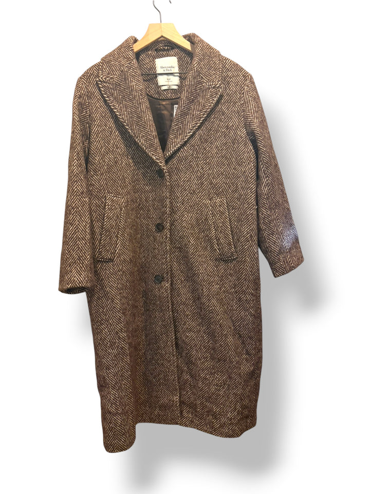 Abercrombie &amp; Fitch Brown Cream Herringbone Wool Blend Coat Petite XL NWT