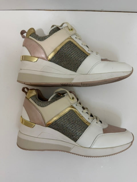 Michael Kors Georgie Pearlized Wedge Trainers Sneakers Soft Pink Sz9.5