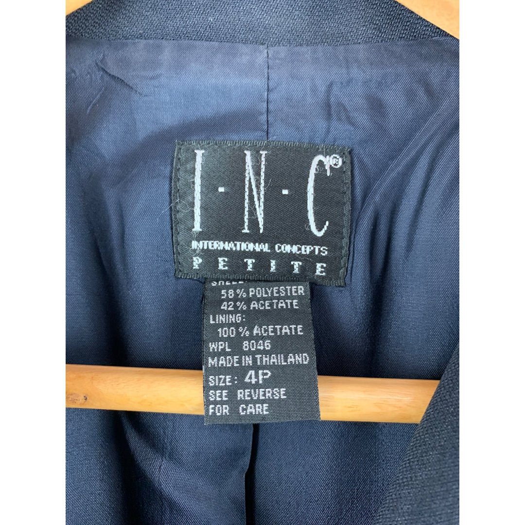 I.N.C Womens Grey Blazer Jacket 4P Petite Polyester/Acetate