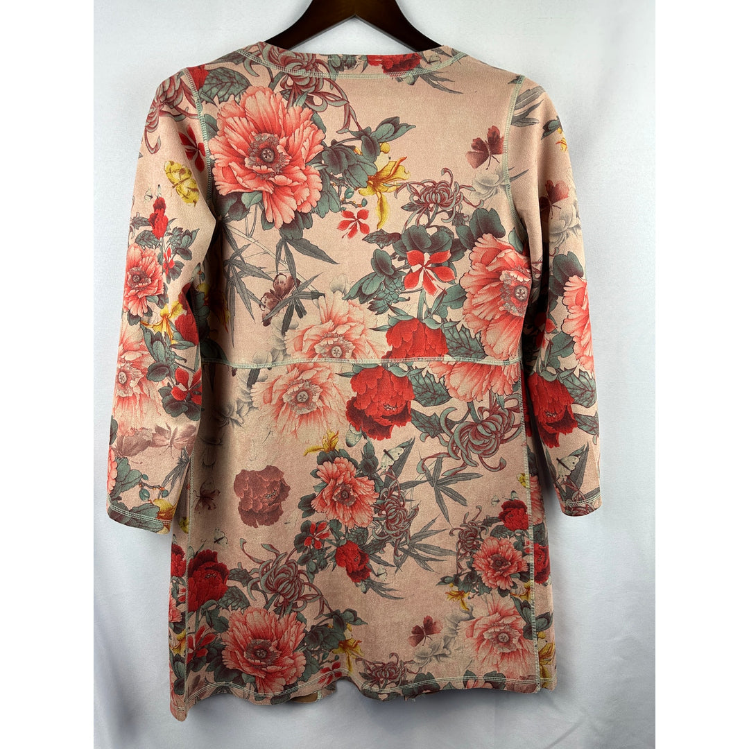 Women’s Anthropology Solitaire Pink Floral Open Duster Kimono Size Sm