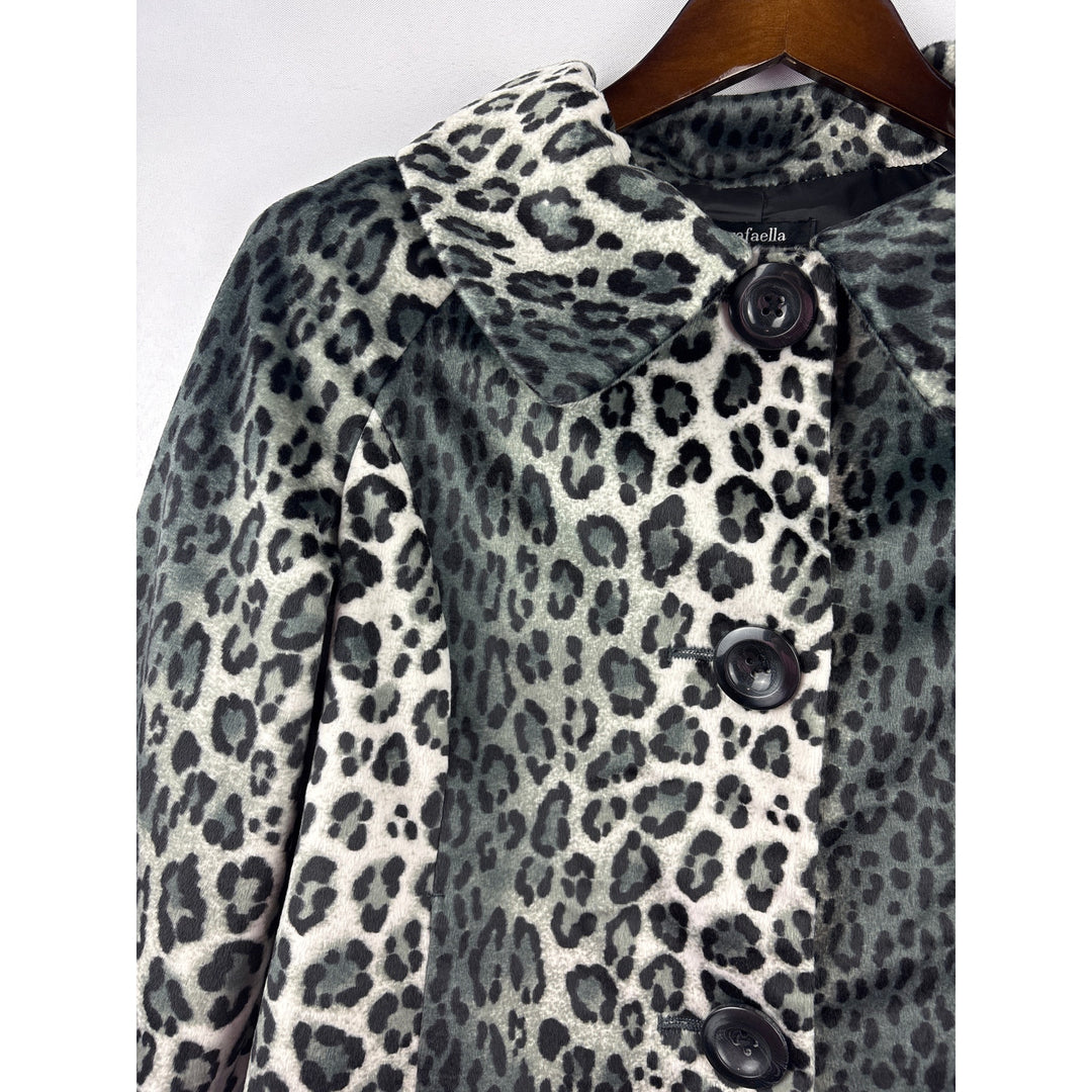 Women’s Rafaella Small Black, Grey, White Leopard Print Cape Coat