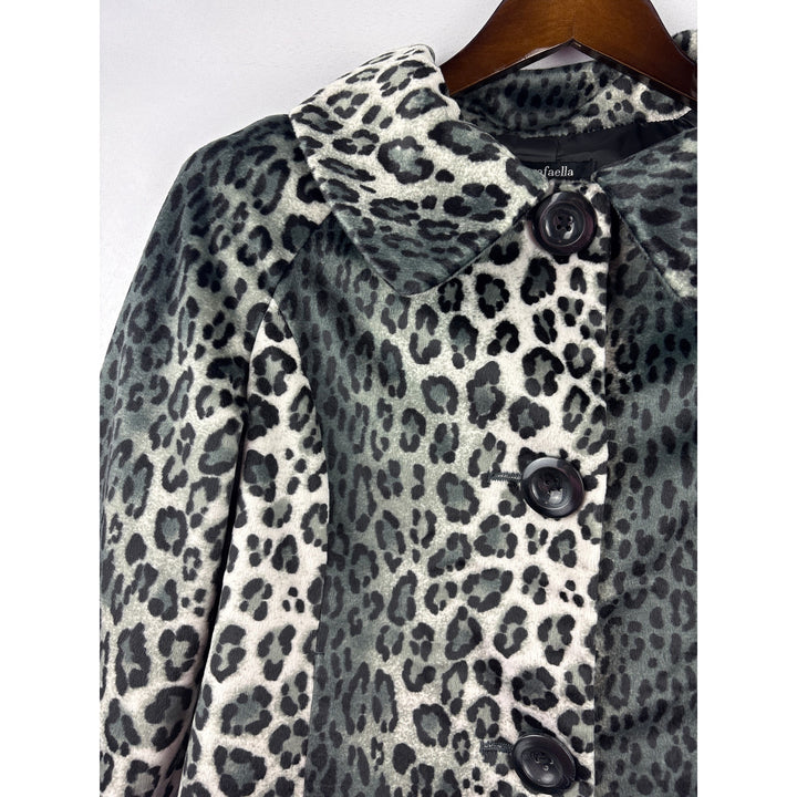 Women’s Rafaella Small Black, Grey, White Leopard Print Cape Coat