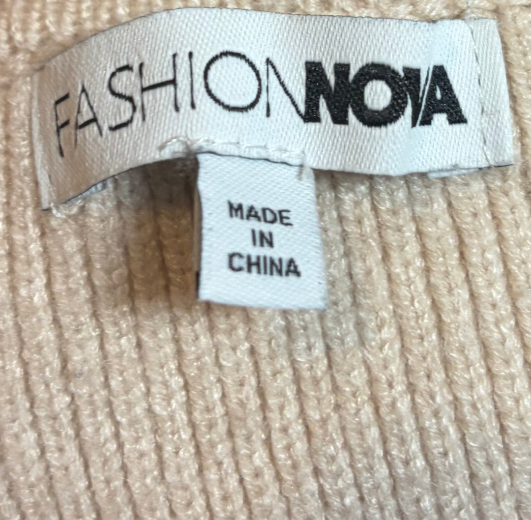 Fashion Nova Black Cream Striped Ribbed Knit Zip Front Jumpsuit Size Medium