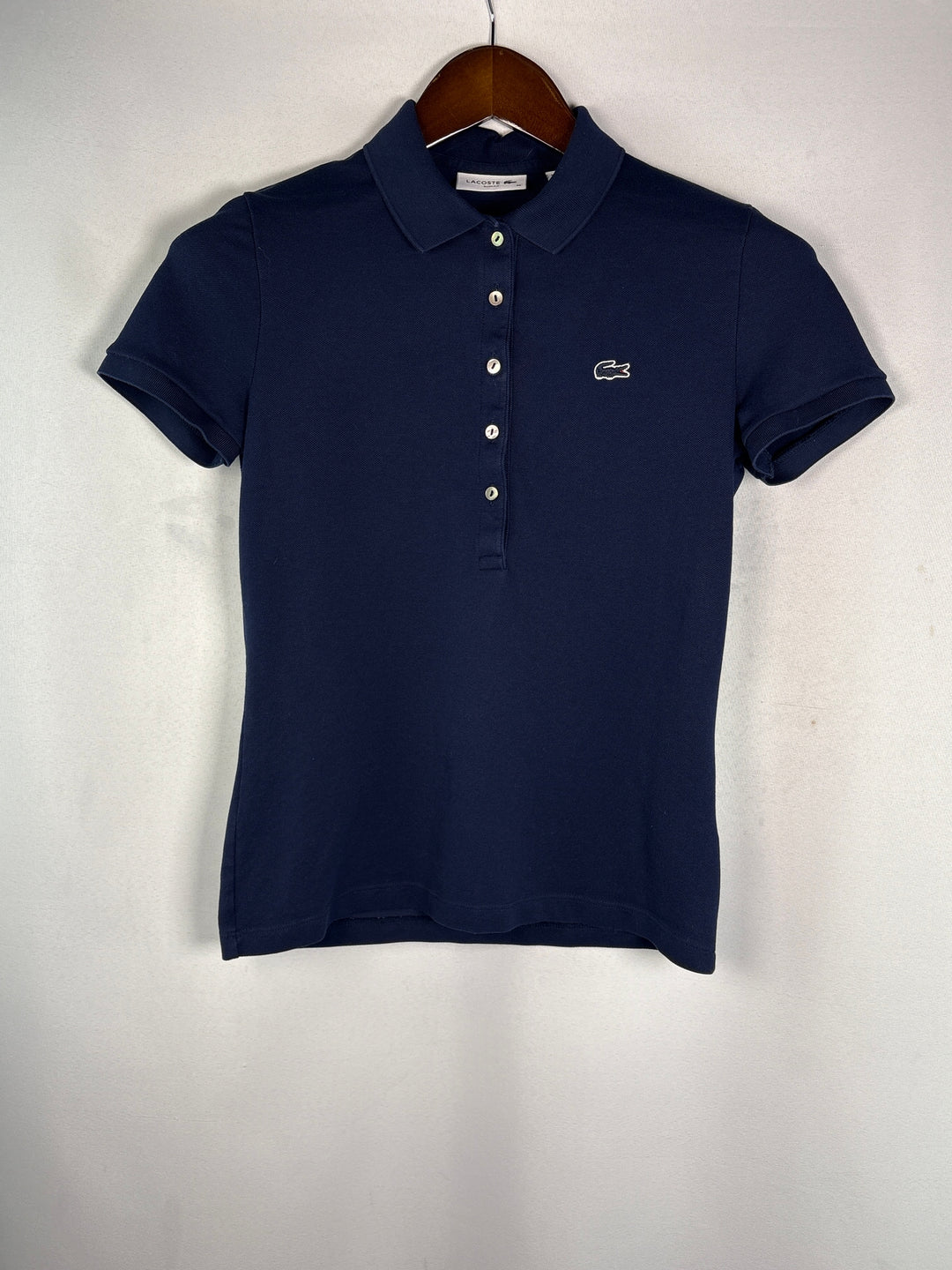 Womens Lacoste Navy Blue Polo Shirt Cotton Blend Size 36