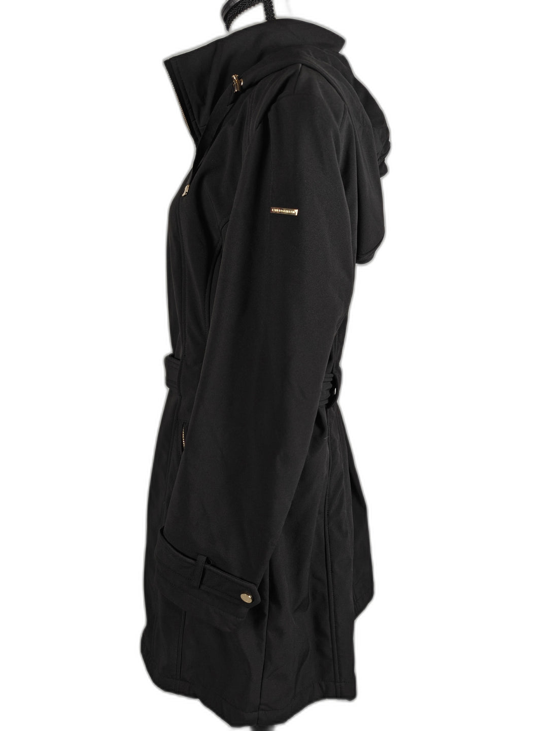 Karl Lagerfeld Paris Black Hooded Trench Coat Women Xl Belted