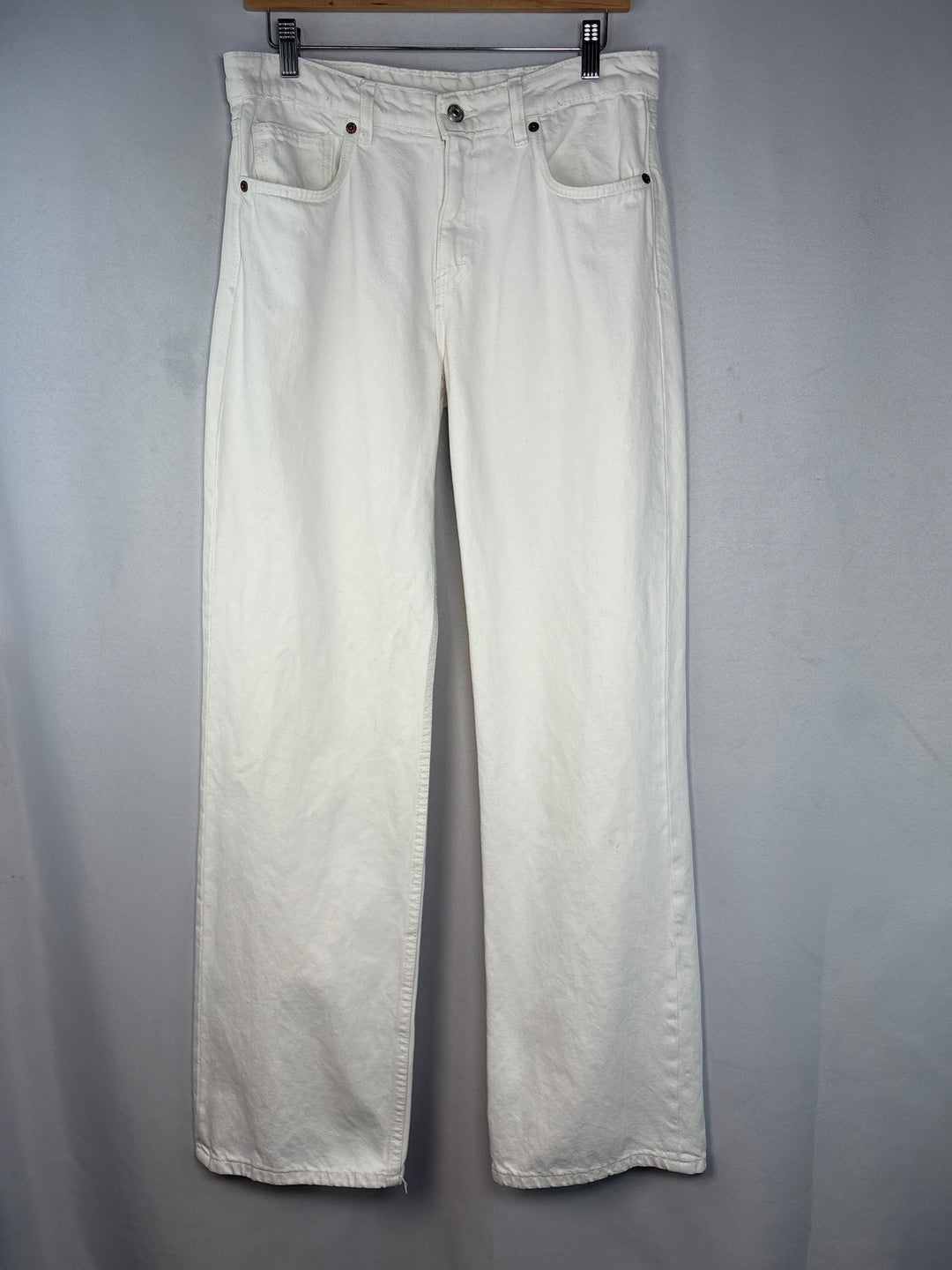 Women Zara White Wide Leg Mid Rise Cotton Denim Jeans Size 8