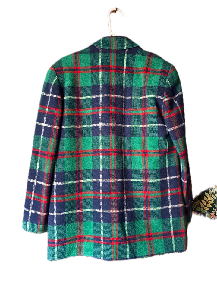 Vintage 60s 70s Pendleton Wool Tartan Plaid Blazer Jacket Made in USA