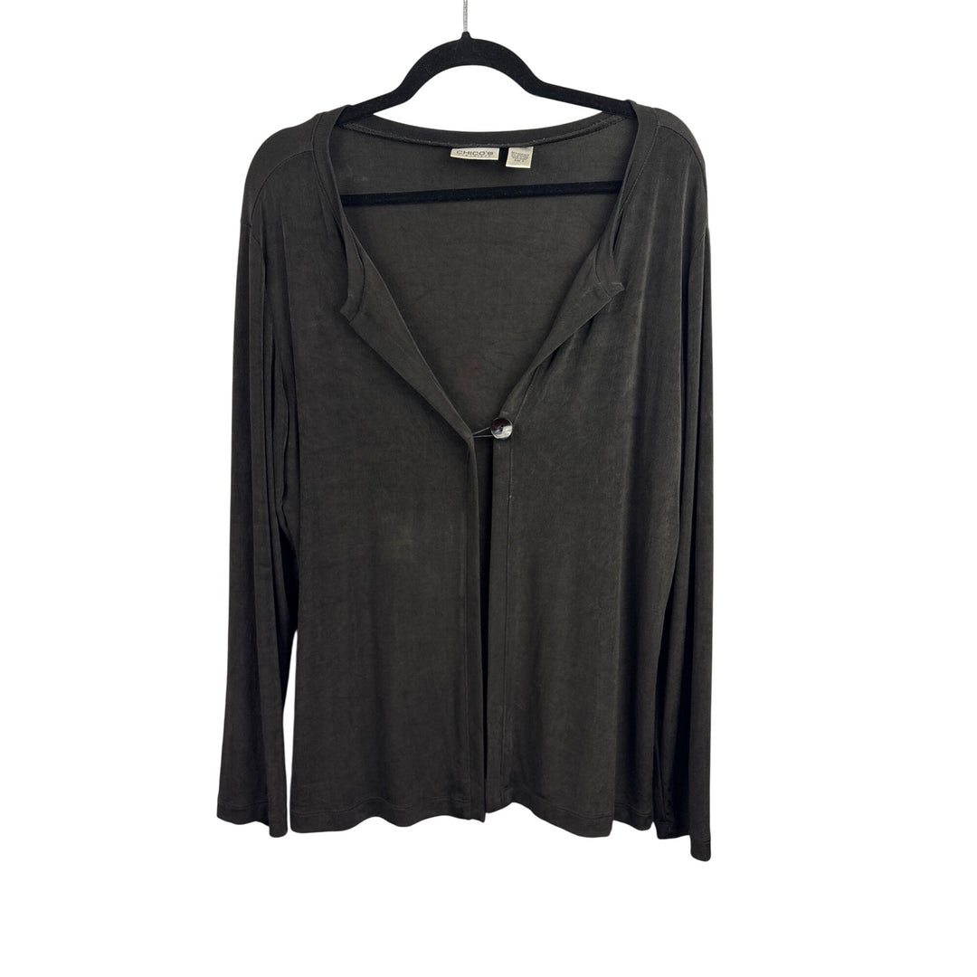Women’s Chico’s Size 2XL Dark Grey Long Sleeve Cardigan with Single Shell Button