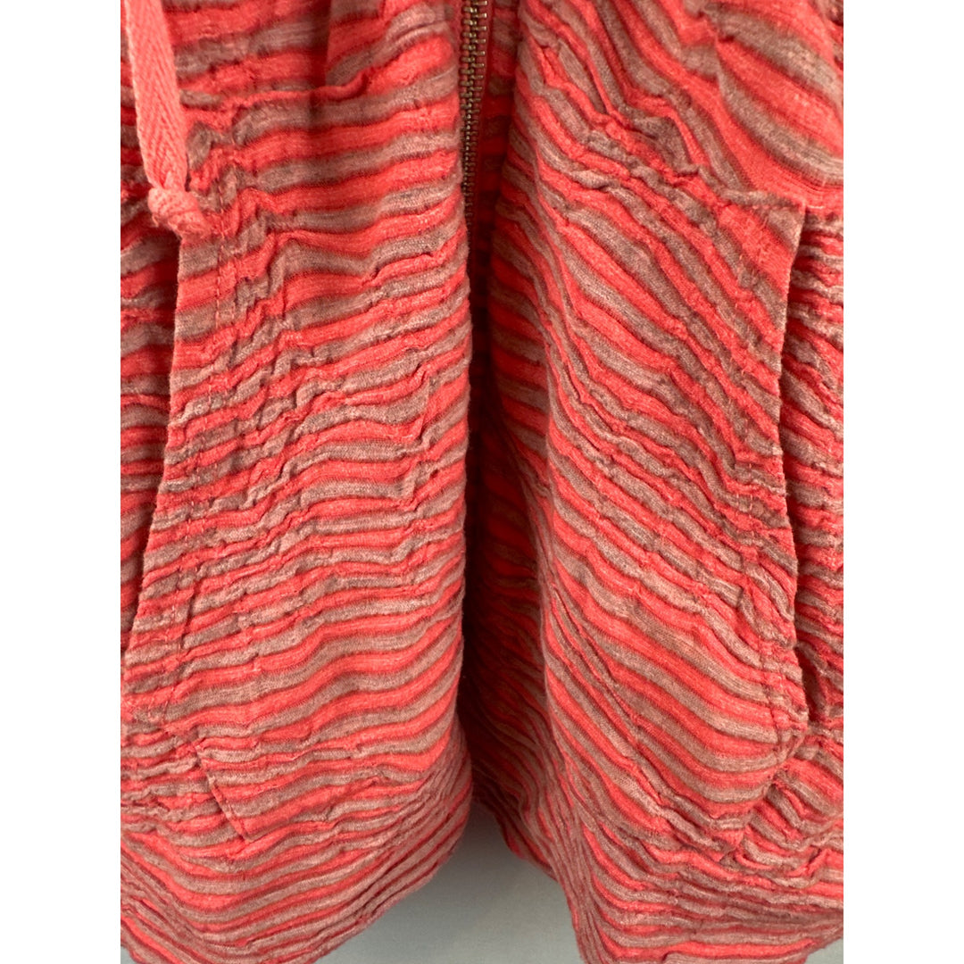 Allen Allen S Womens Textured Hooded Jacket Coral Stripe Zip Front