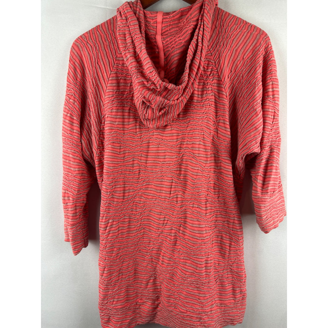 Allen Allen S Womens Textured Hooded Jacket Coral Stripe Zip Front