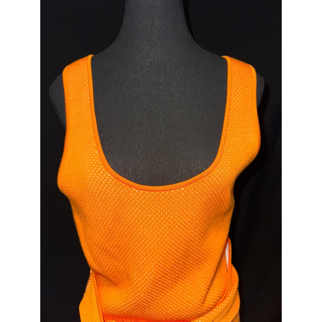 Orange Knit Midi Dress With Tie Waist
