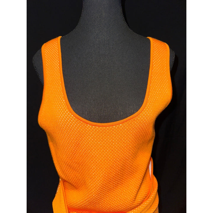 Orange Knit Midi Dress With Tie Waist