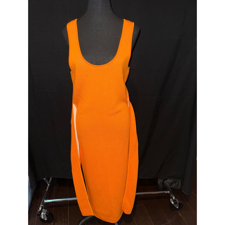 Orange Knit Midi Dress With Tie Waist