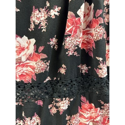 Women’s XXI Pink & Black Floral Sleeveless Ruffle Dress Sz M
