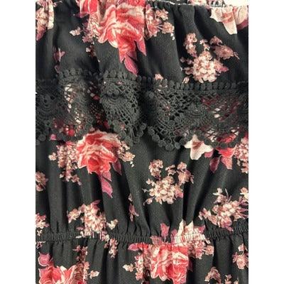 Women’s XXI Pink & Black Floral Sleeveless Ruffle Dress Sz M