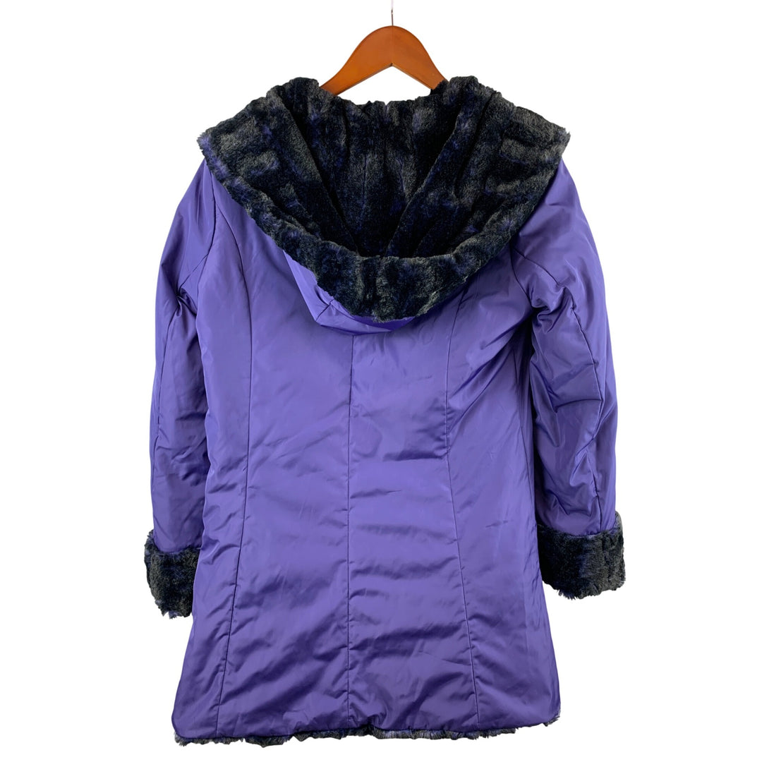 Vintage Hal Fenton Purple & Black Faux Fur Trimmed Hooded Coat XS